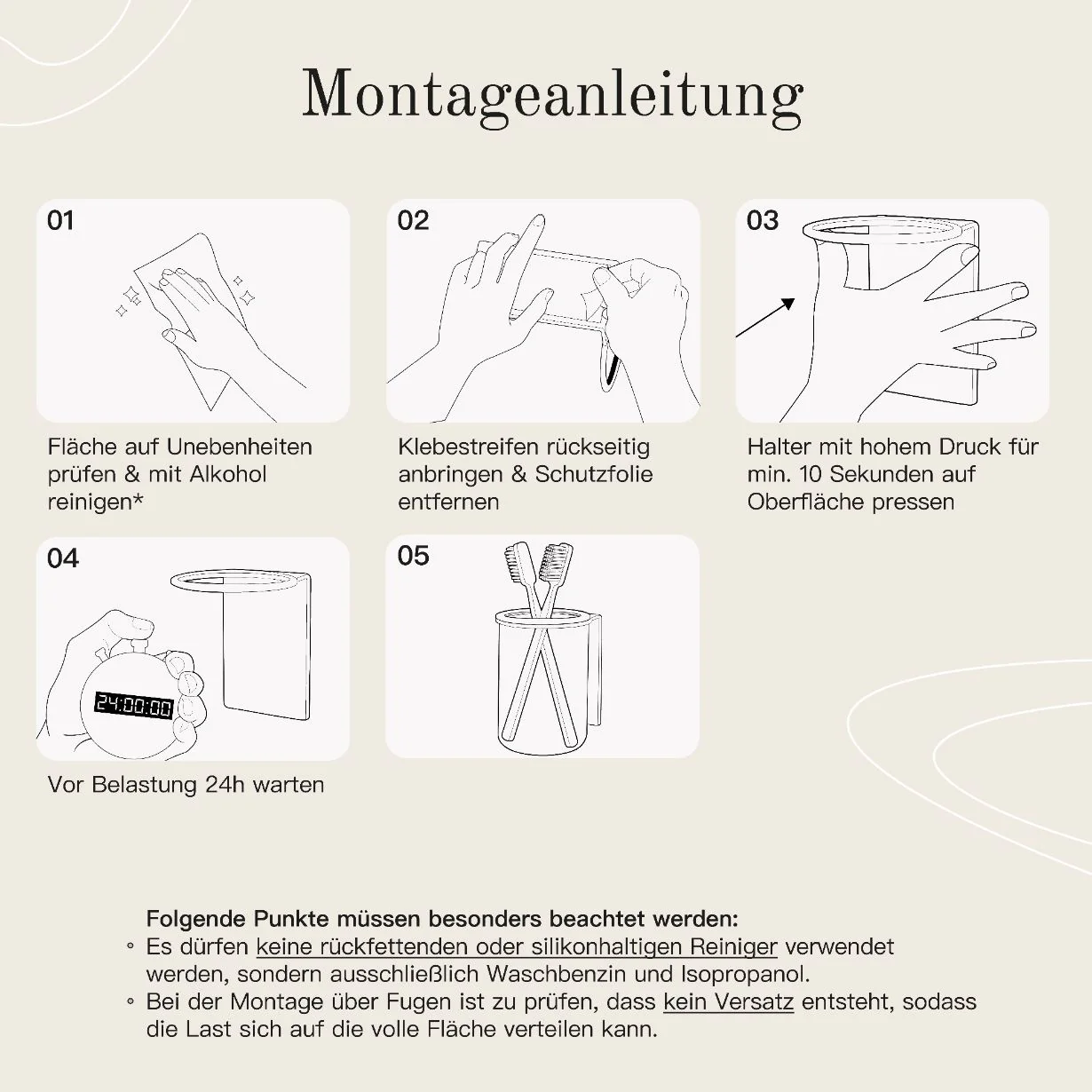 Glas Zahnbürstenhalter Wandmontage ohne Bohren Schwarz - Image 23