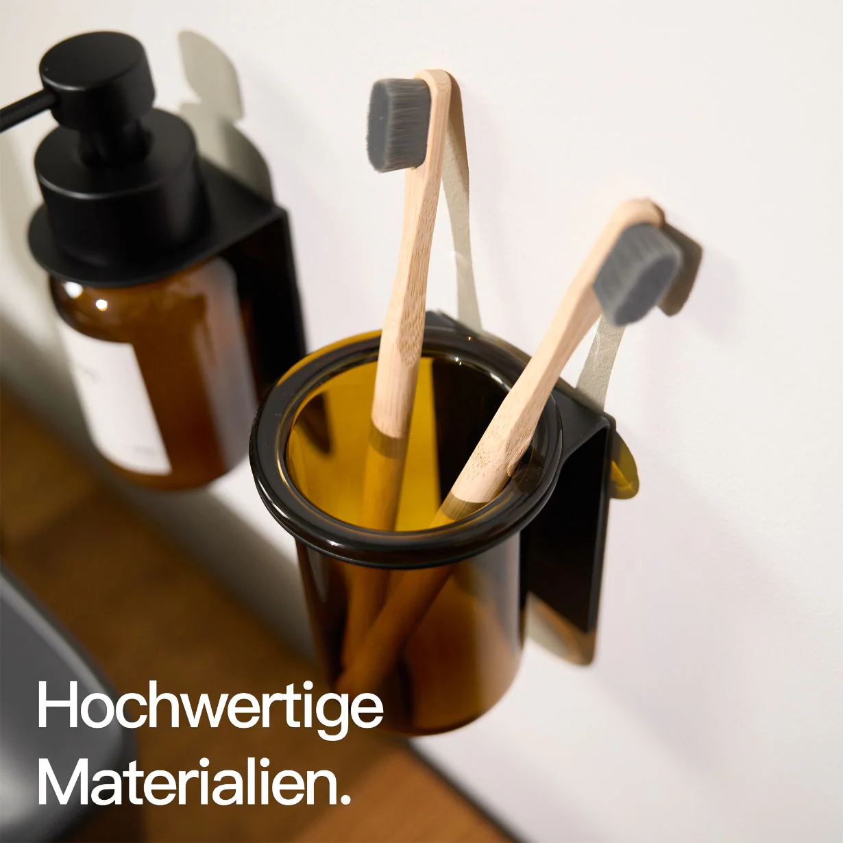 Glas Zahnbürstenhalter Wandmontage ohne Bohren Schwarz - Image 4