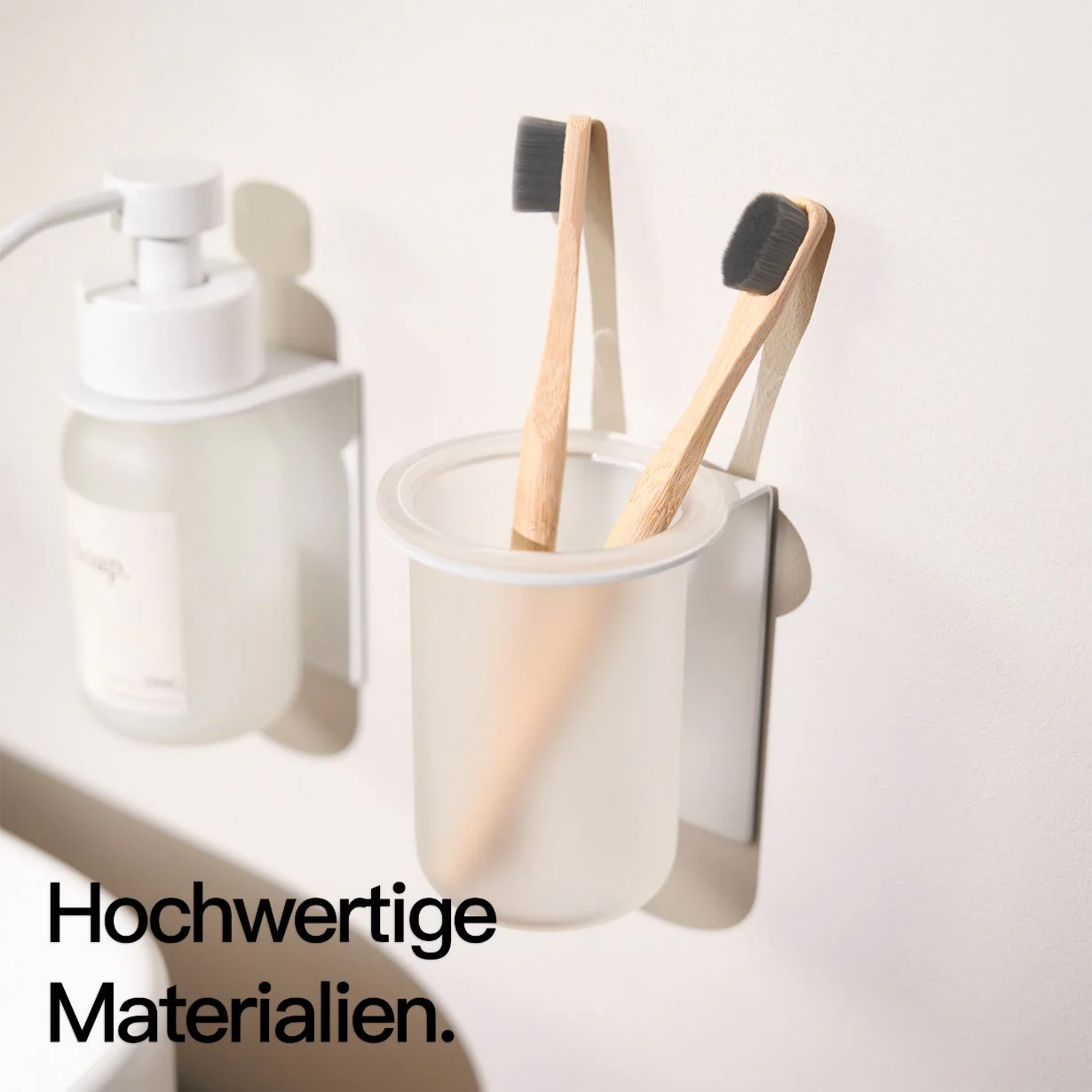 Glas Zahnbürstenhalter Wandmontage ohne Bohren Weiß - Image 4